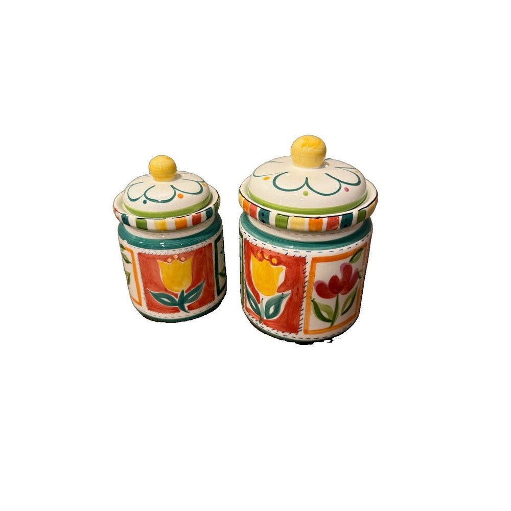 Jay Import Company Ceramic Canister Set 3pc w/Lids White Blue Floral Country